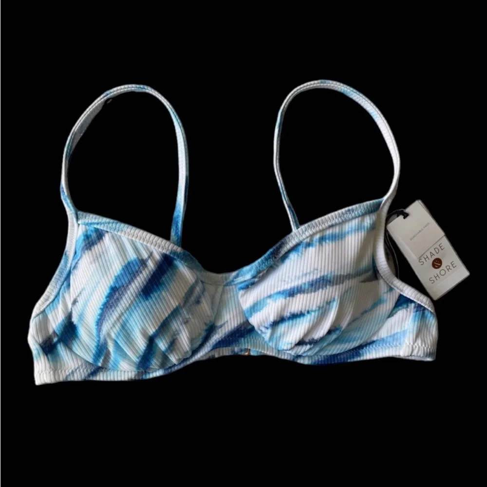 SHADE & SHORE Women’s Blue/White Bikini Top‎ Removable Pads Size 34A